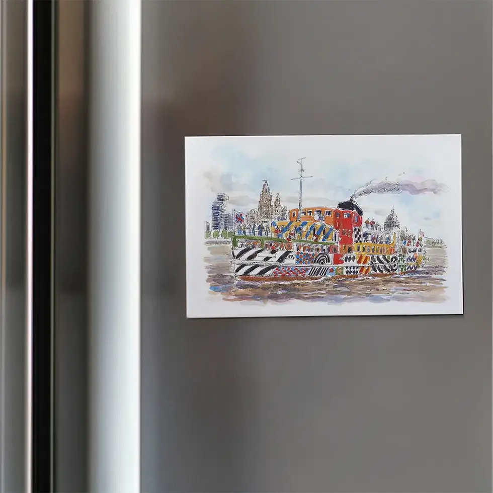 The 'Dazzle' ferry crossing the Mersey