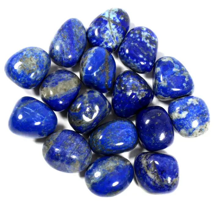Lapis lazuli tumblestonen with black velvet pouch and information card