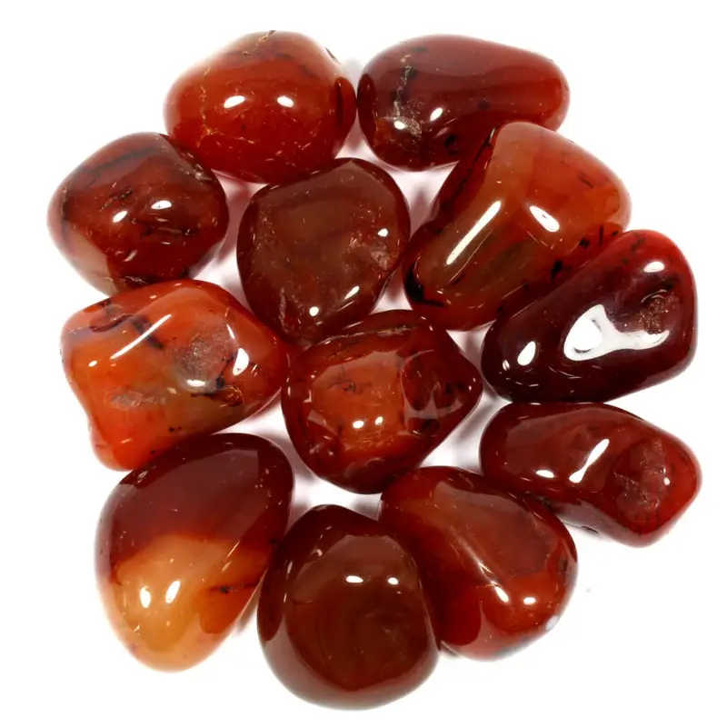 Carnelian tumblestone with black velvet pouch and information card