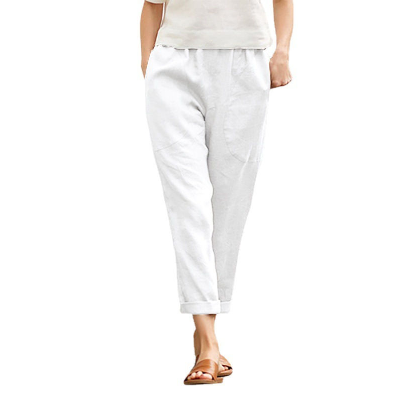 Thumbnail: Solid Cotton Straight Trousers