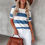 Thumbnail: New Blue White Stripe Round Collar T-Shirt 