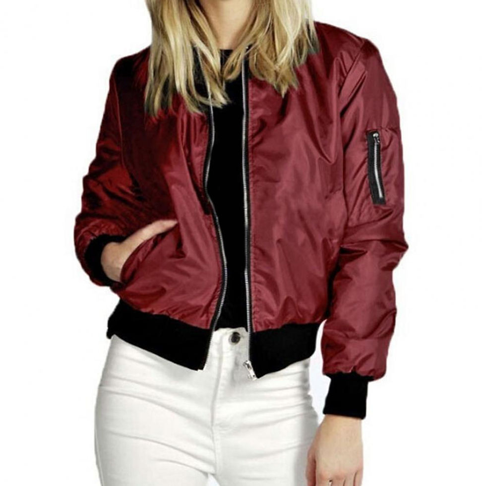 Thumbnail: Slim Solid Zipper Jacket red white background