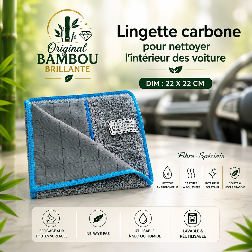 Miniature : Lingette carbone pour nettoyer l'intérieur des voiture 22x22 cm.
