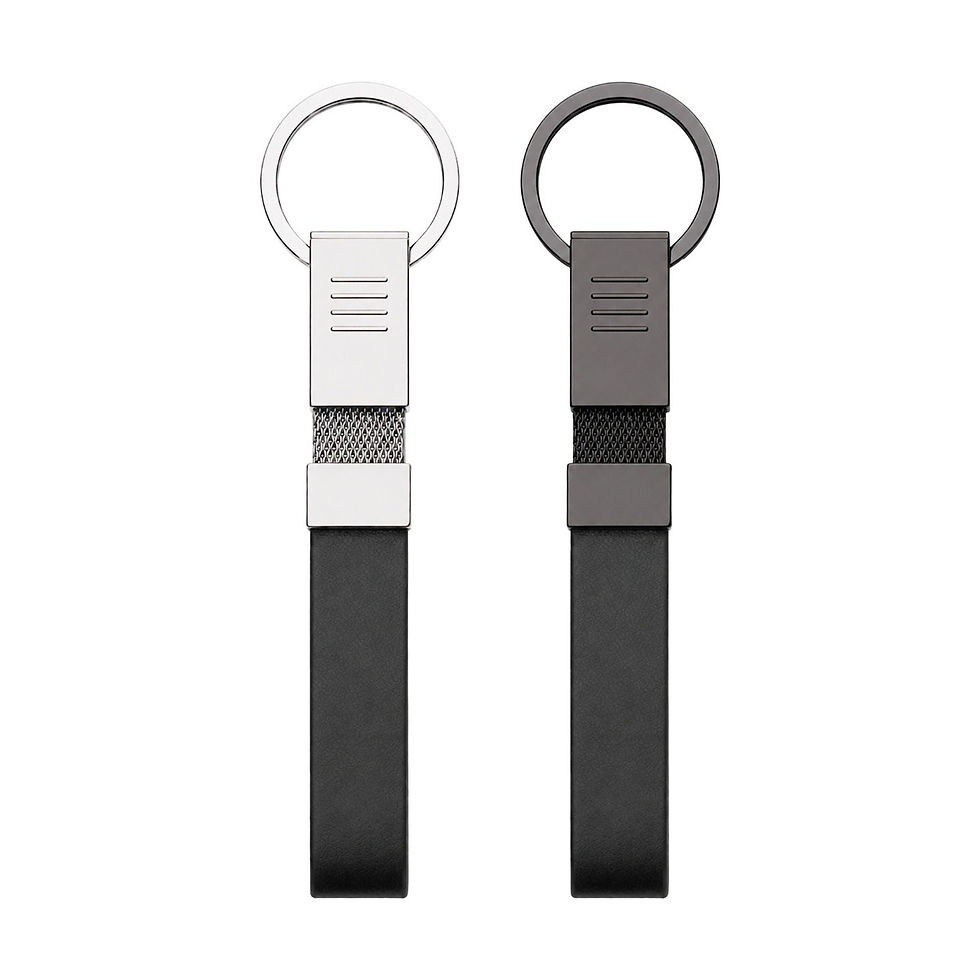 Grooved Metal Head Strap Keychain - leather - corporate gift, laser engraved