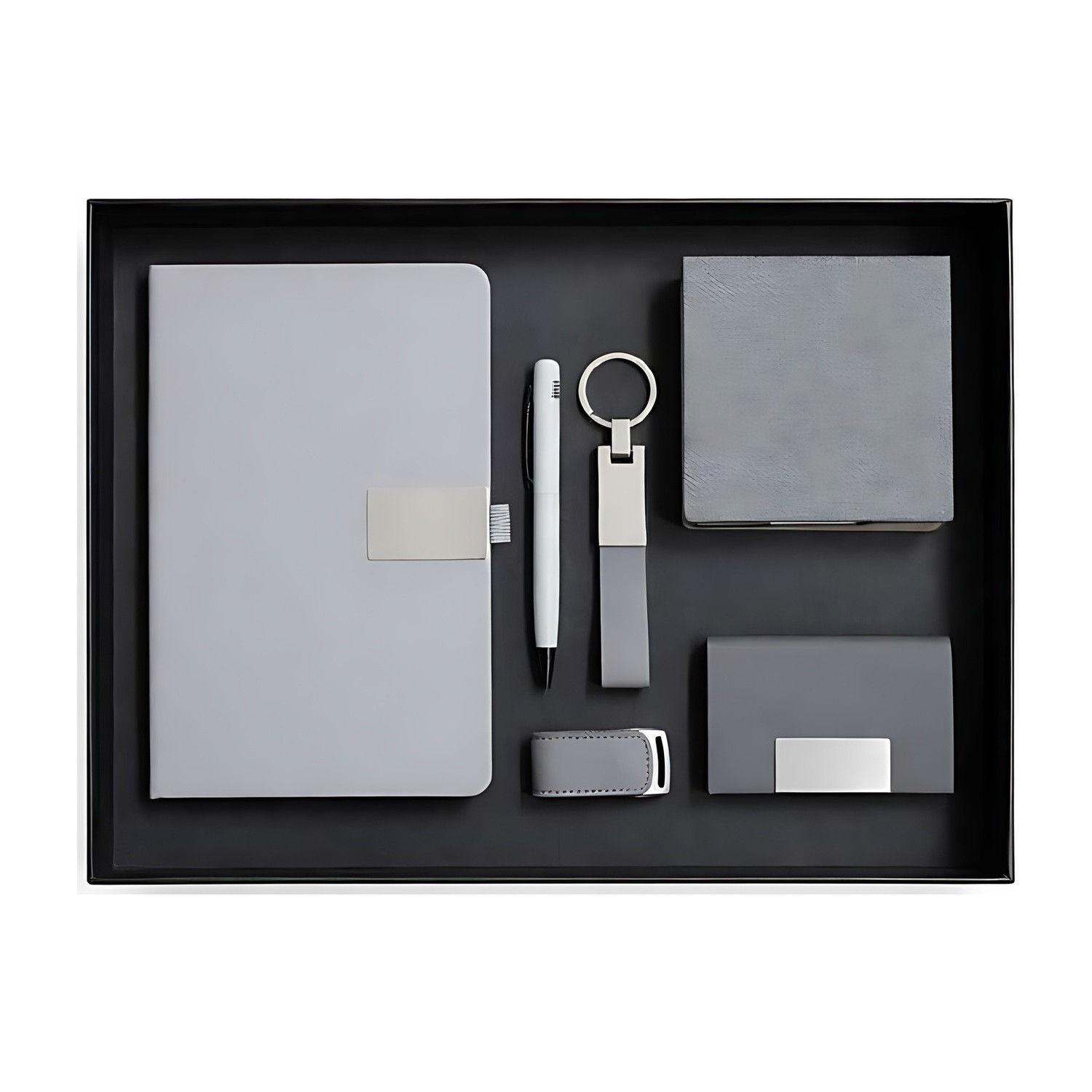 Grey USB and Card Holder Business Box Set - metal, A5 - corporate gift set