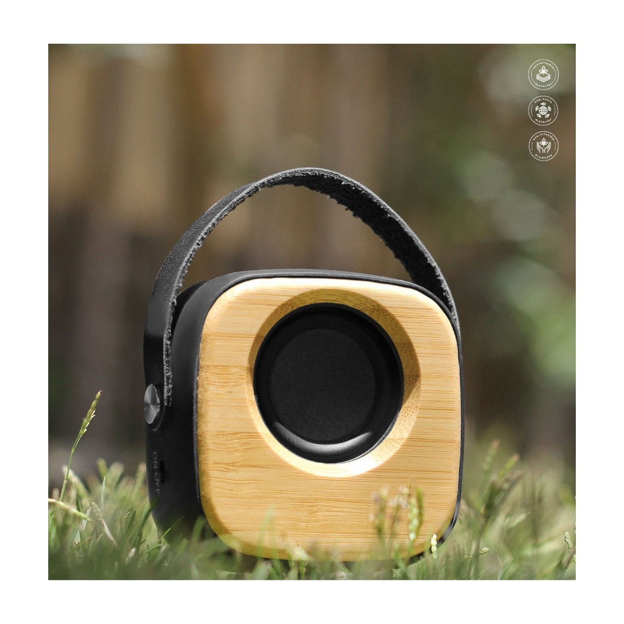 Bamboo Speaker - bamboo front panel, 6 cm x 6 cm x 3 cm - corporate gift, laser engraved