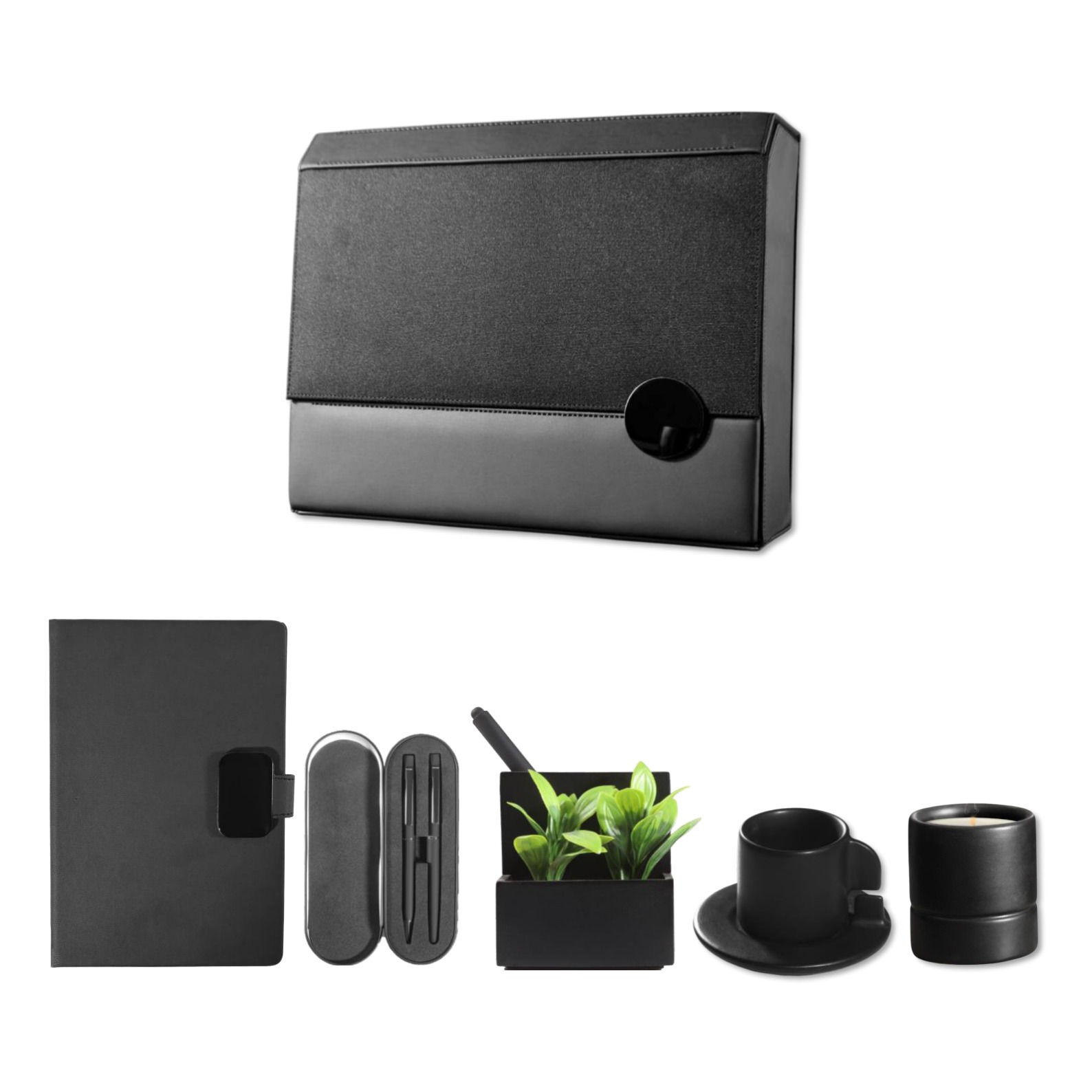 BUS26-04 -- Leather Box Desk Plant Candle Set