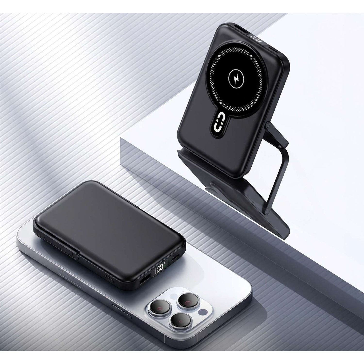 PW830 -- Magnetic Power Bank with Stand and Display 10000 mAh