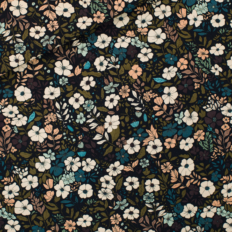 Flowers Harvest - Noir - Gabardine