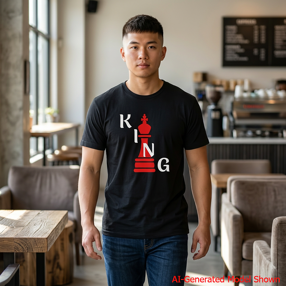 Model wearing the black Chess King Graphic Unisex T-Shirt by Royal Tees Grace.