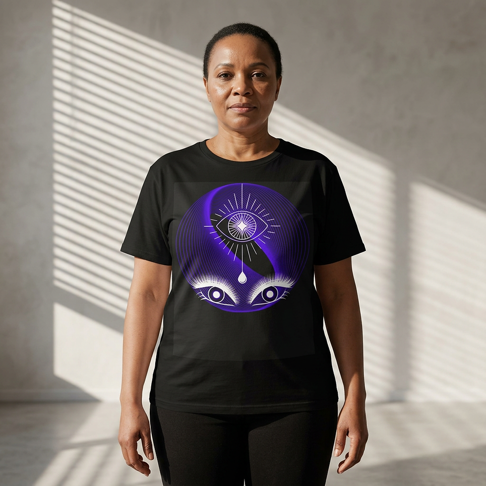 Cosmic Third Eye Blue Graphic T-Shirt printed on a black Bella Canvas 3001 unisex shirt.