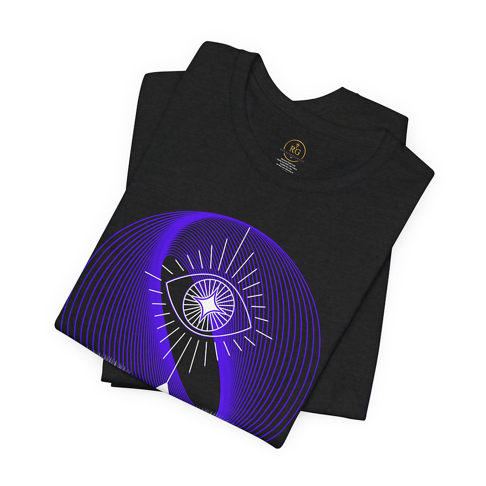 Thumbnail: Flat lay of the black Cosmic Third Eye Graphic Unisex T-Shirt – Blue Design Edition by Royal Tees Grace on a white background