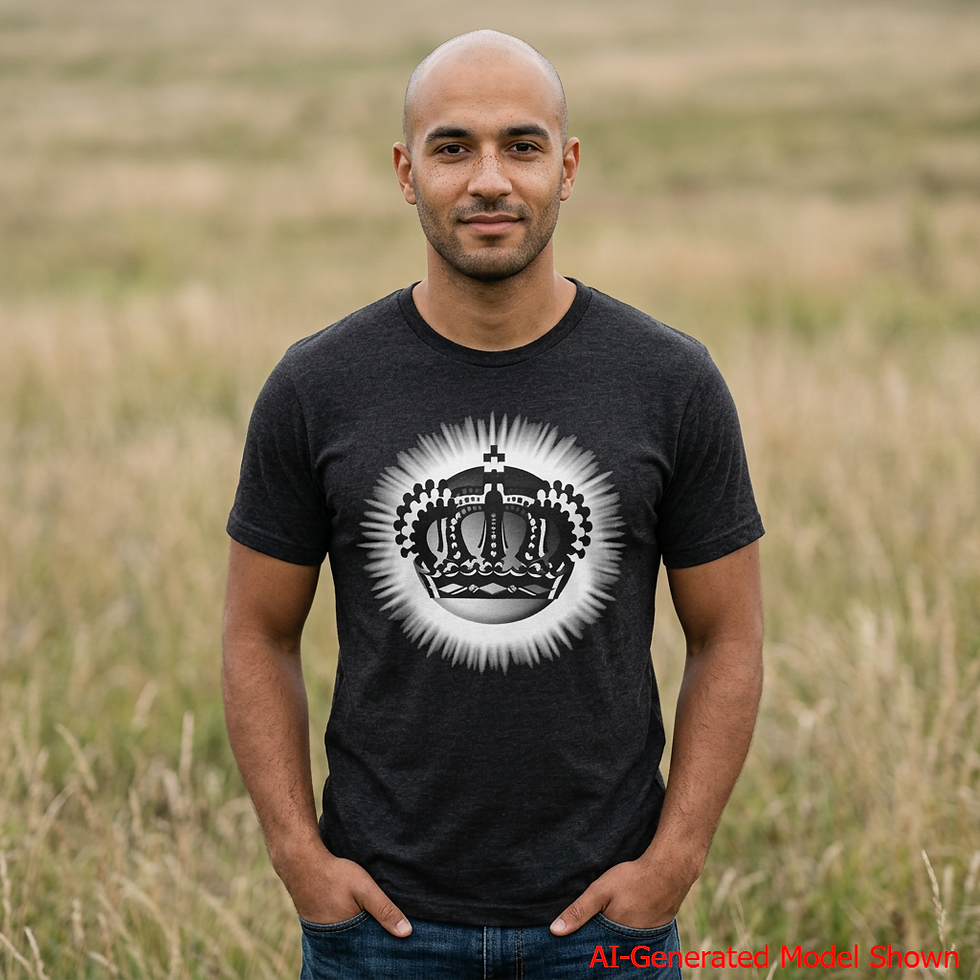 Thumbnail: Model wearing the black Radiant Crown Graphic Unisex T-Shirt by Royal Tees Grace.