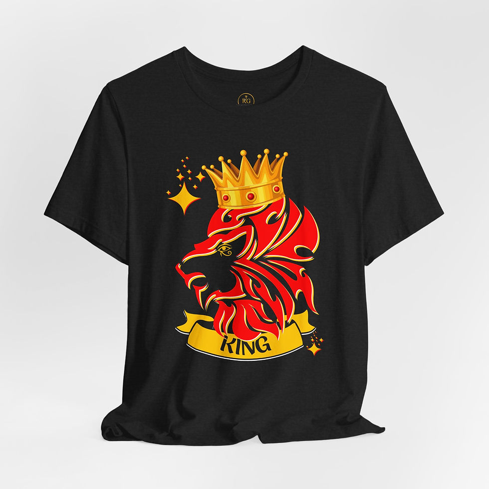 Black Majestic King Lion Crown Graphic Unisex T-Shirt by Royal Tees Grace.