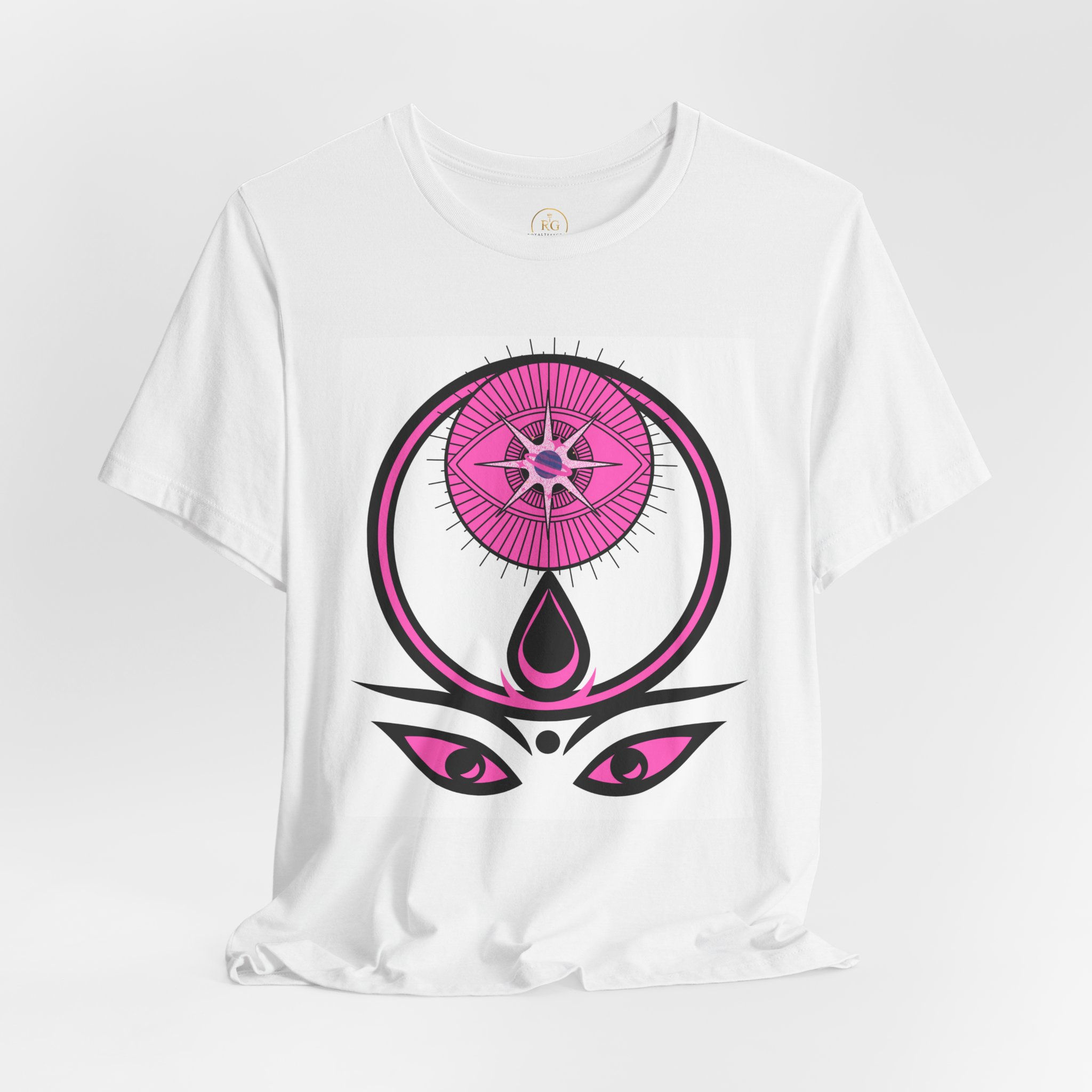 White Cosmic Eyes Mystical Graphic Unisex T-Shirt by Royal Tees Grace.