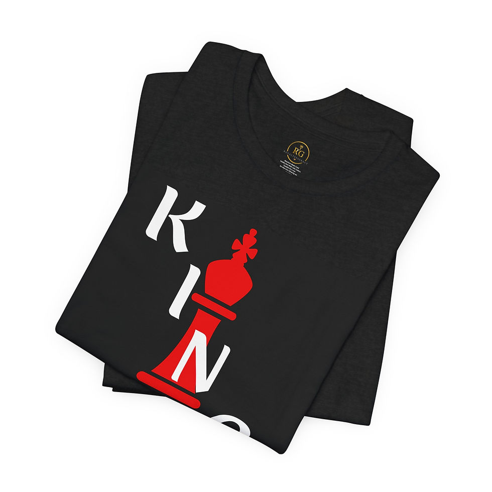 Thumbnail: Flat lay of the black Chess King Graphic Unisex T-Shirt by Royal Tees Grace on a white background.