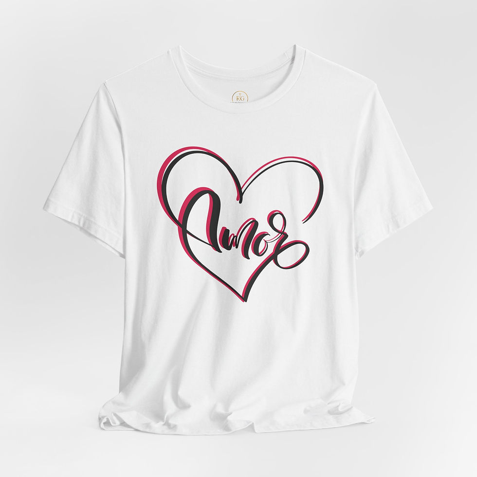 Thumbnail: White Amor Calligraphy Heart Graphic Unisex T-Shirt by Royal Tees Grace.