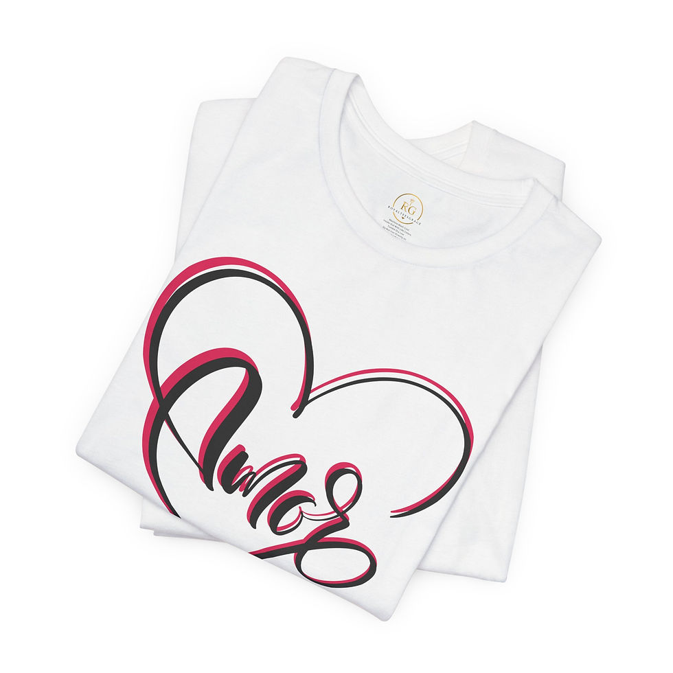 Thumbnail: Flat lay of the white Amor Calligraphy Heart Graphic Unisex T-Shirt by Royal Tees Grace on a white background.