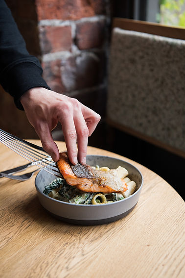 Food photography for FINT, Leeds | Salmon served on greens