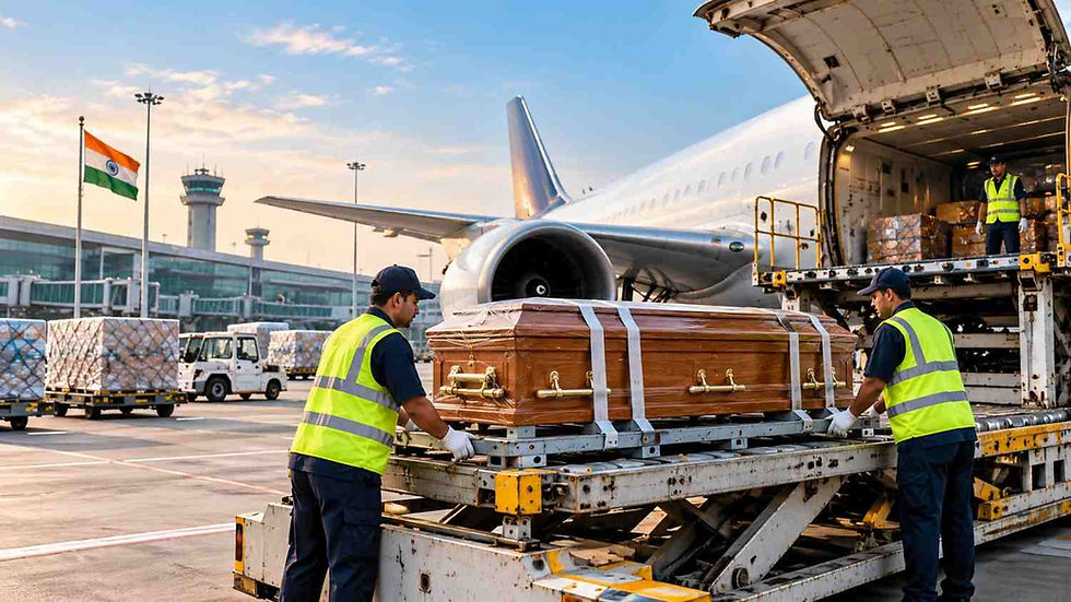 Dead body being transported by air cargo at an Indian airport.