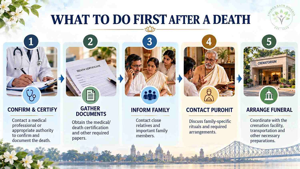 Five immediate steps after death for a Bengali Hindu family in Kolkata.
