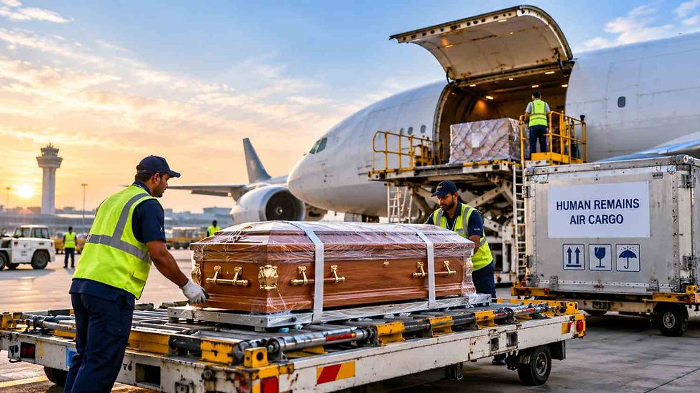Sealed coffin prepared for dead body air transport in India.