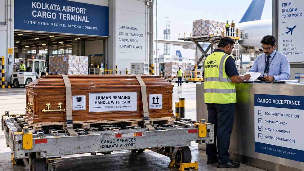 Human remains cargo handover at Kolkata Airport.