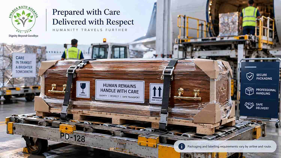 Coffin securely prepared for air cargo transport of human remains.