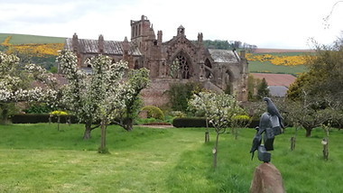 Melrose Abbey from the orchards, photo by Fiona Mackenzie
