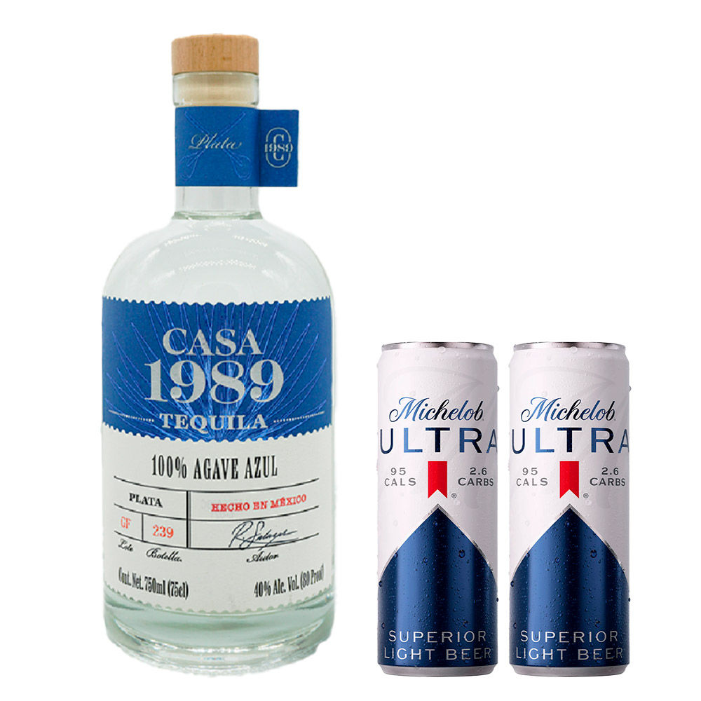 Tequila Casa 1989 Plata 100% Agave 750ml Con 2 Cervezas Michelob Ultra 355ml