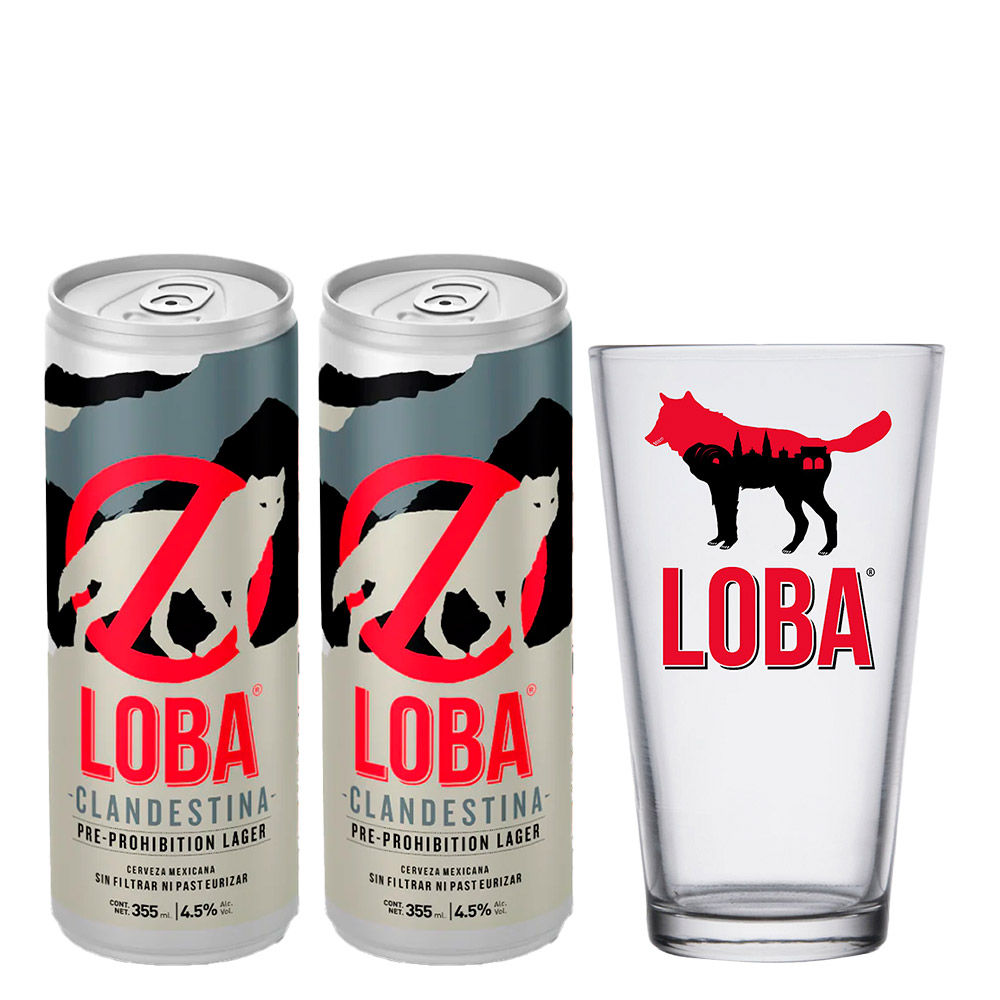 Kit 2 Cerveza Loba Clandestina Lata 355ml Con 1 Vaso Loba De Regalo