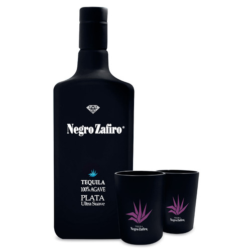 Tequila Negro Zafiro Plata Ultra Suave 750 ml + 2 Vasos consuvino