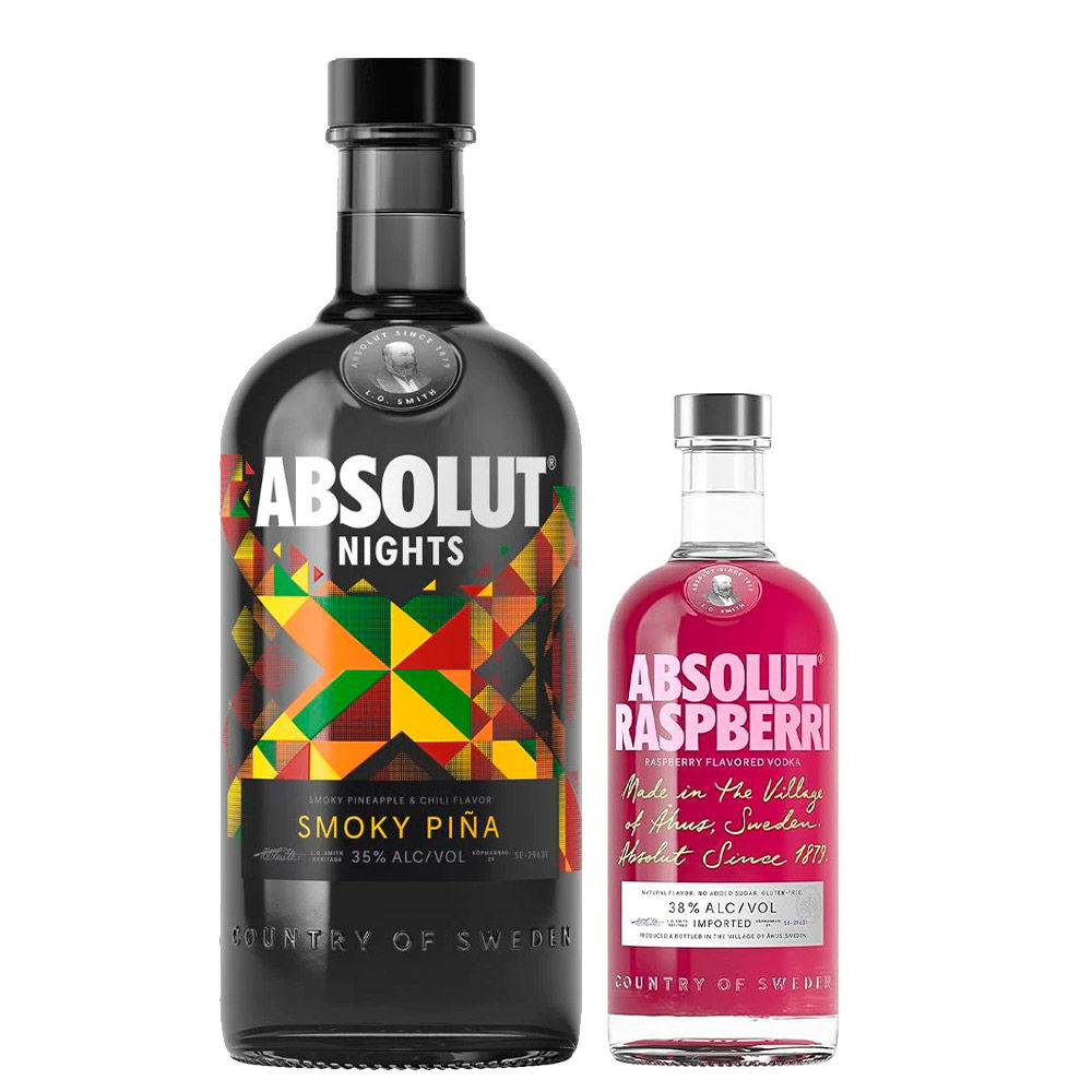 Vodka Absolut Smoky Piña 700ml Con Absolut Raspberri 200ml