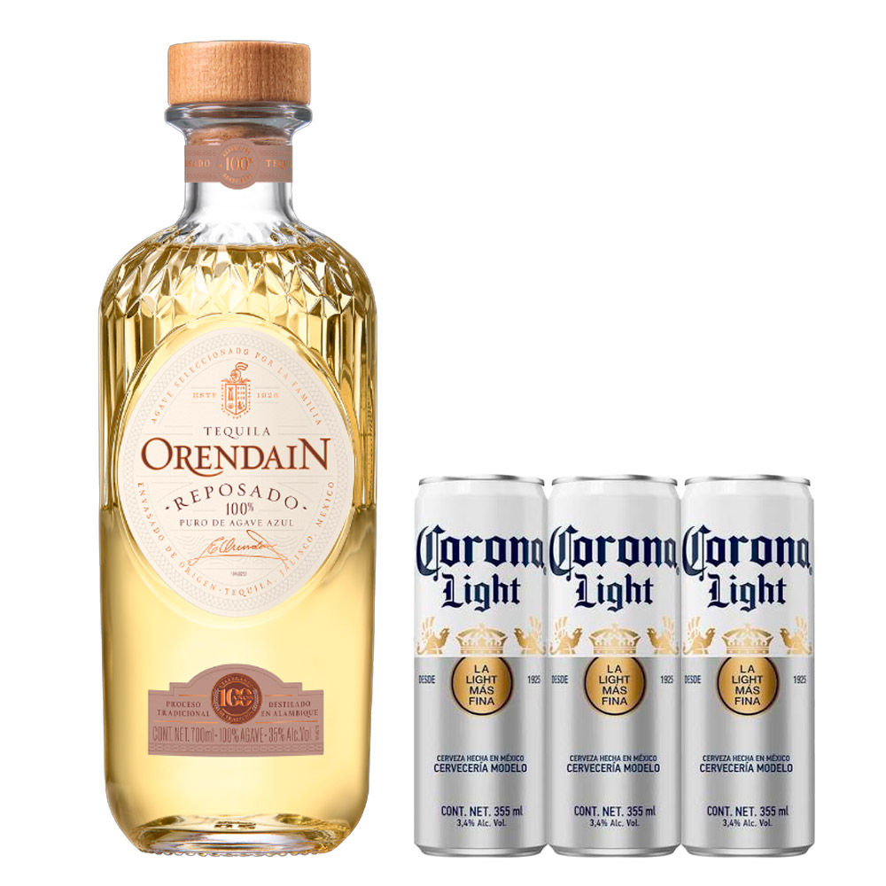 Kit Tequila Orendain 100% Reposado 700 ml + 3 Cervezas Corona Light 355 ml