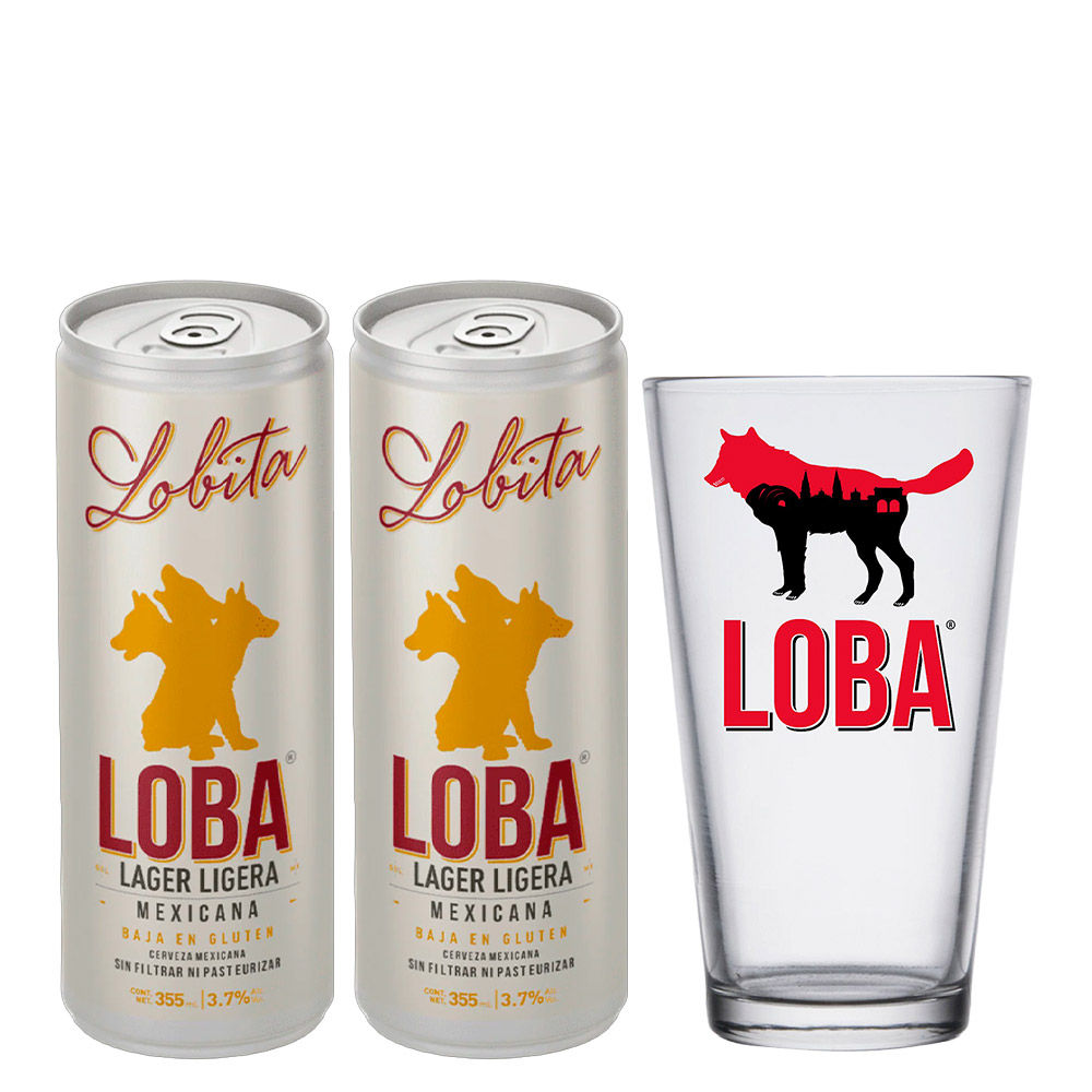 Kit 2 Cerveza Loba Lobita Lata 355ml Con 1 Vaso Loba De Regalo