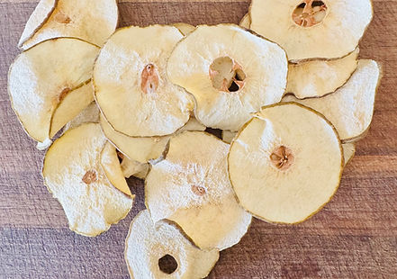 Homemade oven-dried pear slices with a soft, chewy texture.
