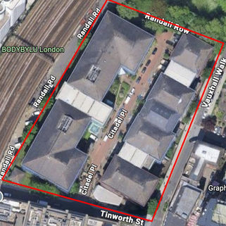 Aerial site plan of Citadel Place filming location in Vauxhall, London