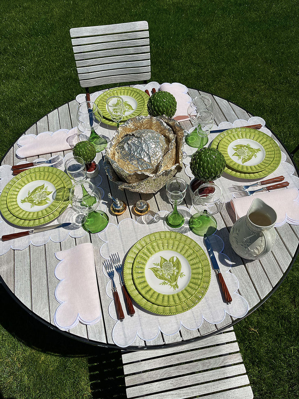 Thumbnail: Basket Bouquet Green and White Plate by Everyday Elegance Collection
