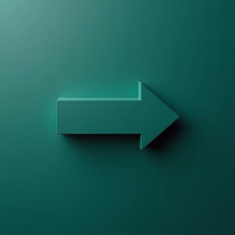 A deep teal minimalist arrow pointing to the right