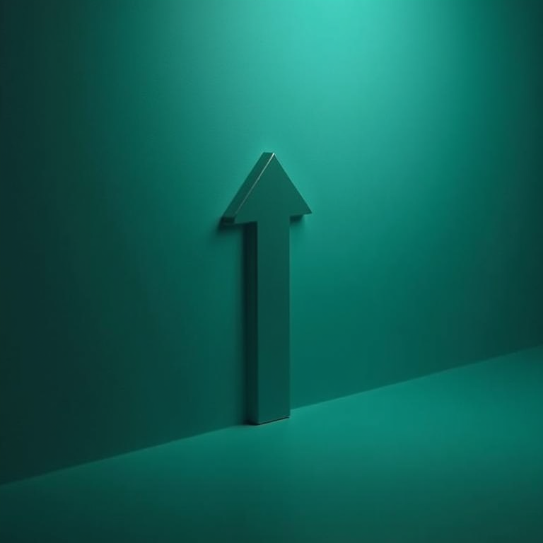 A deep teal minimalist arrow pointing to the right