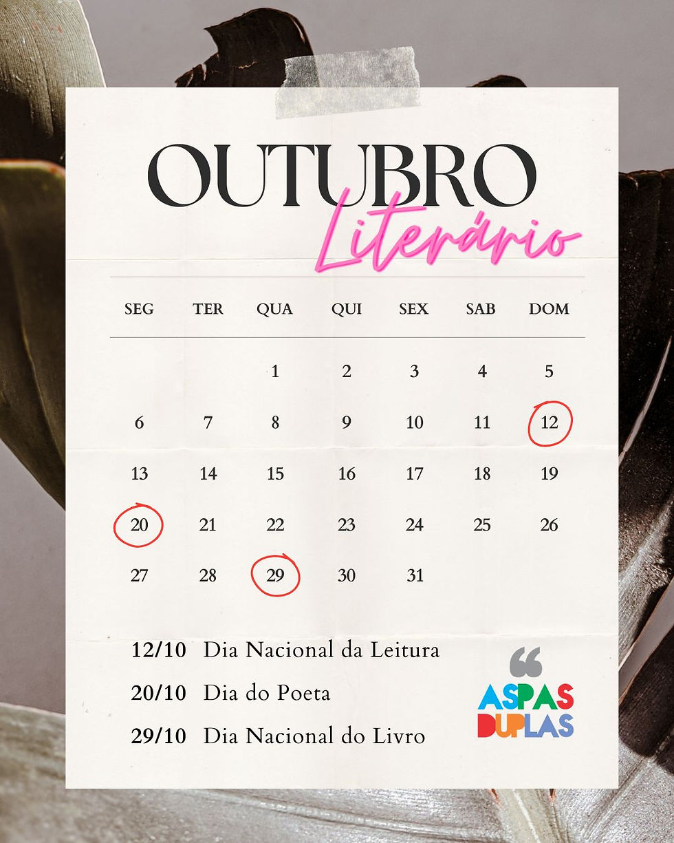 Calendário com as principais datas comemorativas da literatura em outubro