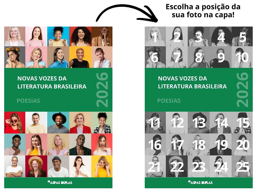 Sua foto na capa da coletânea de Literatura Nacional.