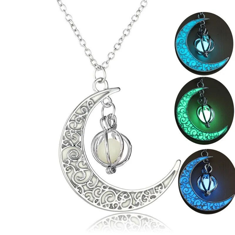 Thumbnail: 2021 Glow In The Dark Moon Glowing Pendant Necklace Luminous Gem Stone Chain Ne