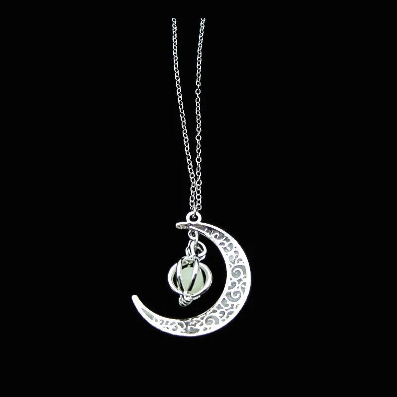 Thumbnail: 2021 Glow In The Dark Moon Glowing Pendant Necklace Luminous Gem Stone Chain Ne