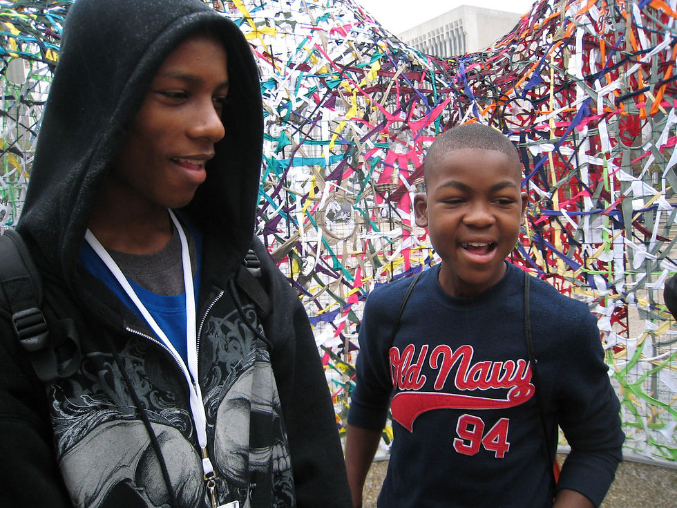 Two students meet in the center