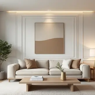 Sala de apartamento pequeno com decoração quiet luxury minimalista e elegante 