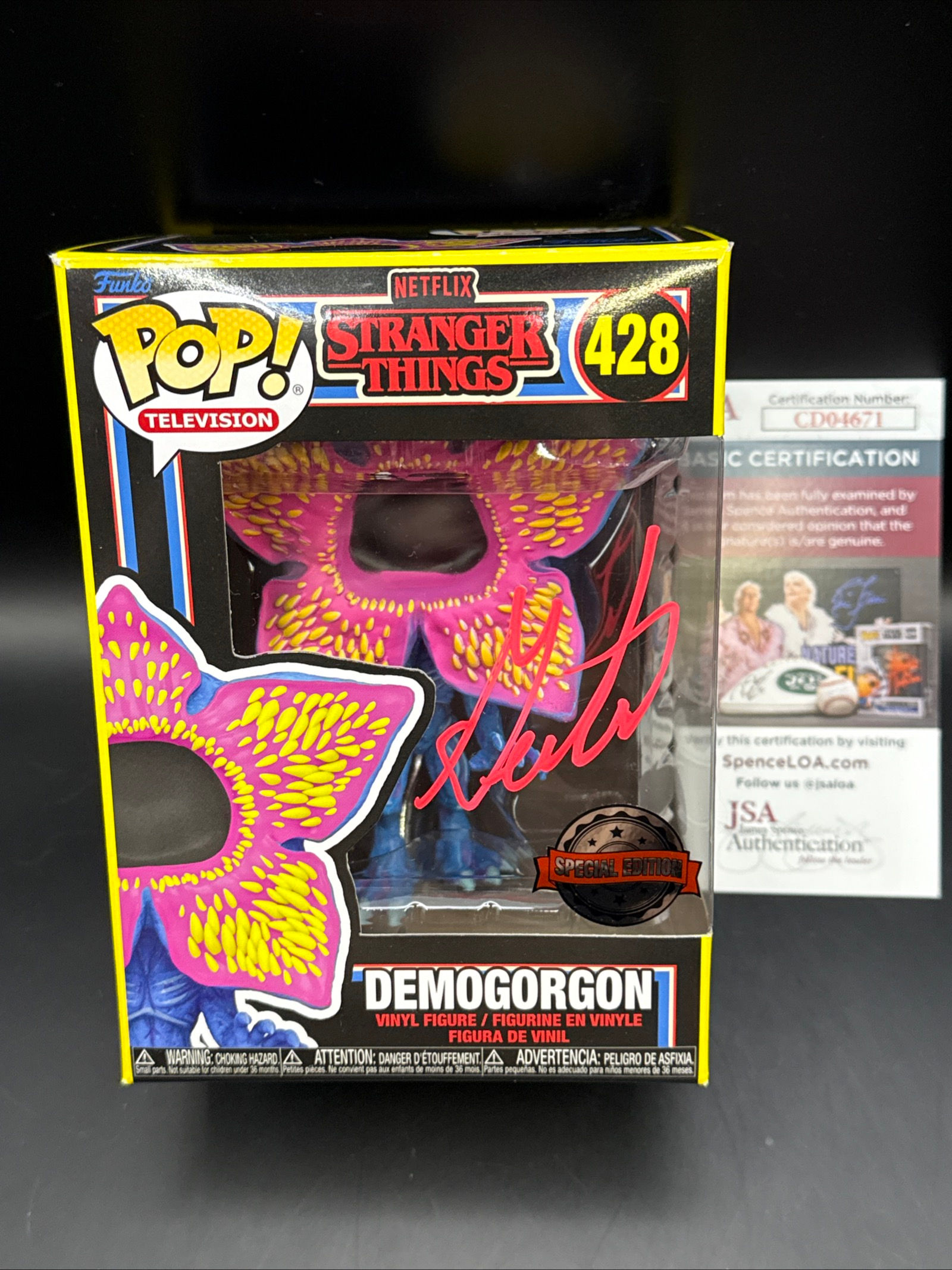 Stranger Things Demogorgon Blacklight Funko Pop! Signed by Gaten Matarazzo 