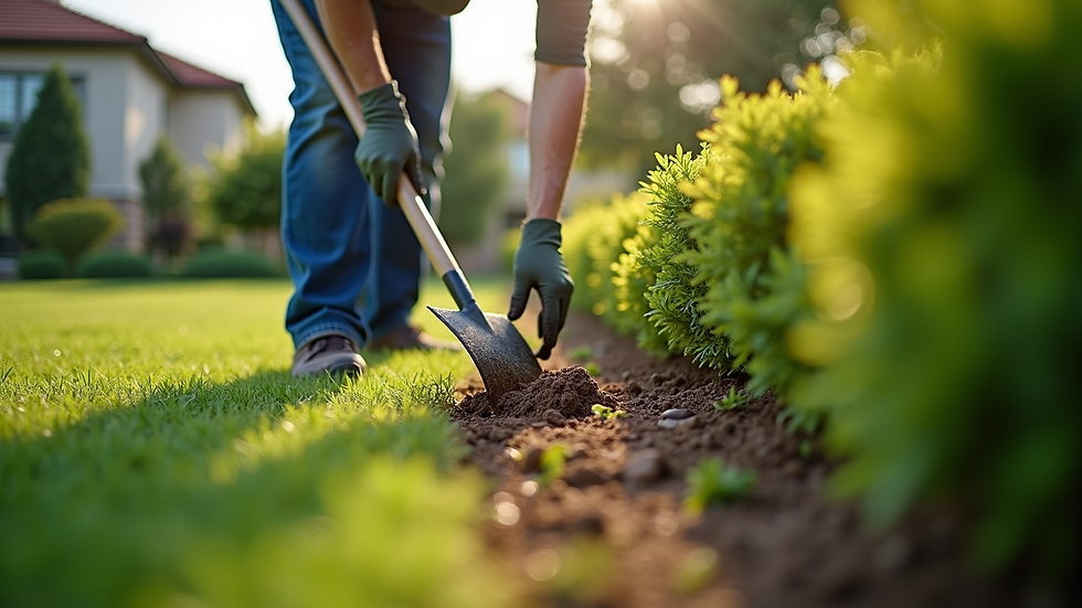 Close-up view of a landscaper planting shrubs in a residential garden