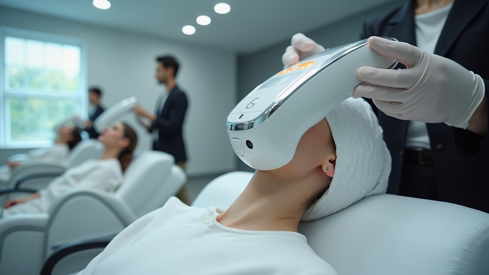 Eye-level view of a high-tech beauty device in a modern salon