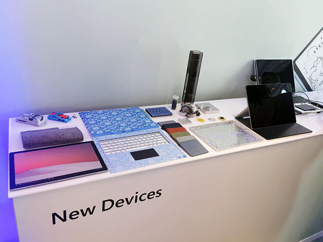 A table with prototypes of the Microsoft Surface Pro 10